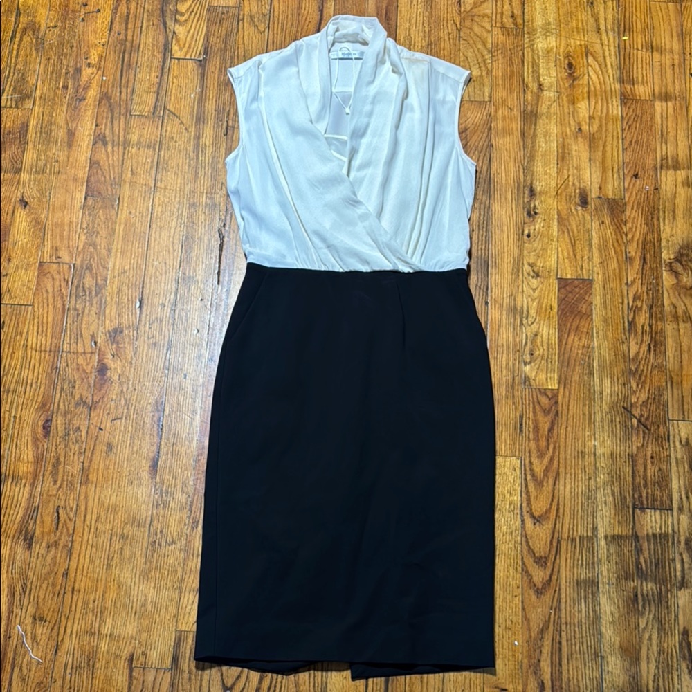 MAXMARA Women's Cowl Neck Black Cream Sleeveless Office Dress‎ FLAWED Size 44